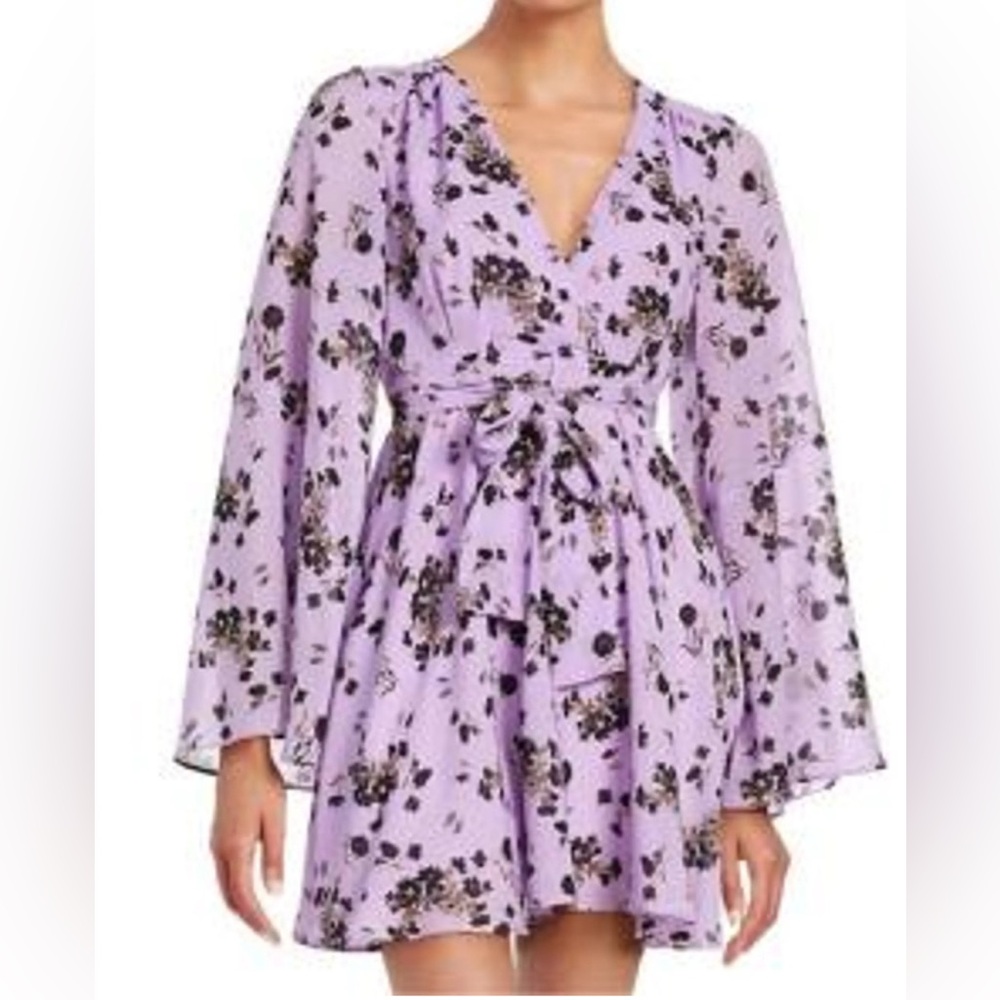 Free People Lilou Purple Floral Print Dress Sz M (No Belt)